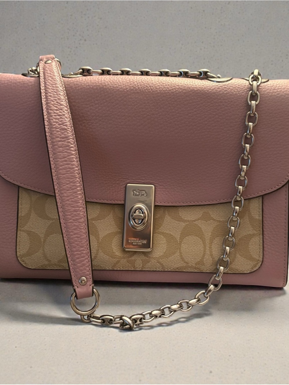 Coach Lilac Leather & Signature Canvas Turnlock Crossbody